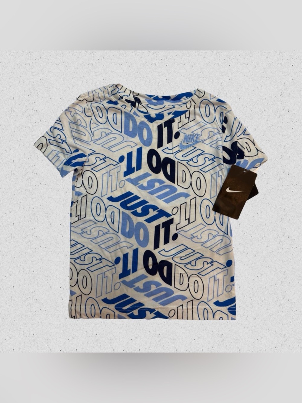 Nike Boys' White and Blue 'Just Do It' Allover Tee